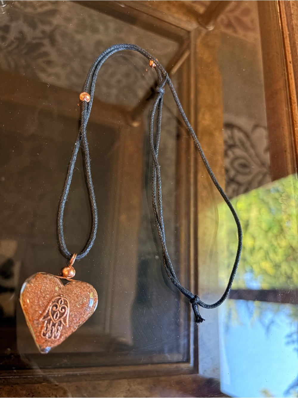 Handcrafted Brown Heart‎ Hamsa Pendant Necklace